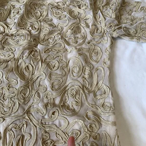 Sundance Soutache Dress Tan Cream Size XS Petite Lace Ribbon Wedding Guest Party - Picture 13 of 16